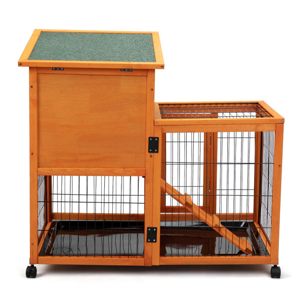 English Elm Detachable Two-tier Pine Rabbit Hutch with Rolling Casters and Removable Waste Trays Orange W2181P190616