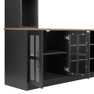 English Elm 95.5" Modern Farmhouse Wall Unit Mdf Bookshelf with Tempered Glass Cabinet Doors Black SJ000161AAB