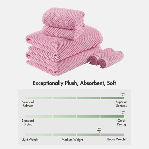 JLA Home Madison Park - 100% Cotton Zero-Twist 6-Piece Diagonal Ribbed Towel Set — 504 GSM Plush, Quick-Dry, Highly Absorbent Everyday Essentials MP73-8857