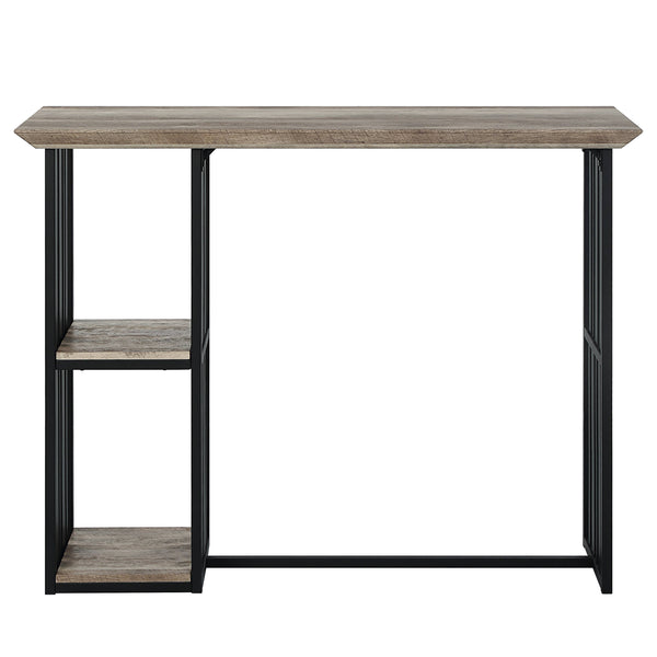 English Elm Oak Rustic 2-Shelf Counter Table with Slatted Sandy Black Metal Base, Durable Oak Top for Entertaining B062P209322
