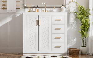 English Elm 36'' Bathroom Vanity with Ceramic Sink Combo Solid Wood Frame Soft-Closing Drawers Ample Storage Elegance White N710P243327K