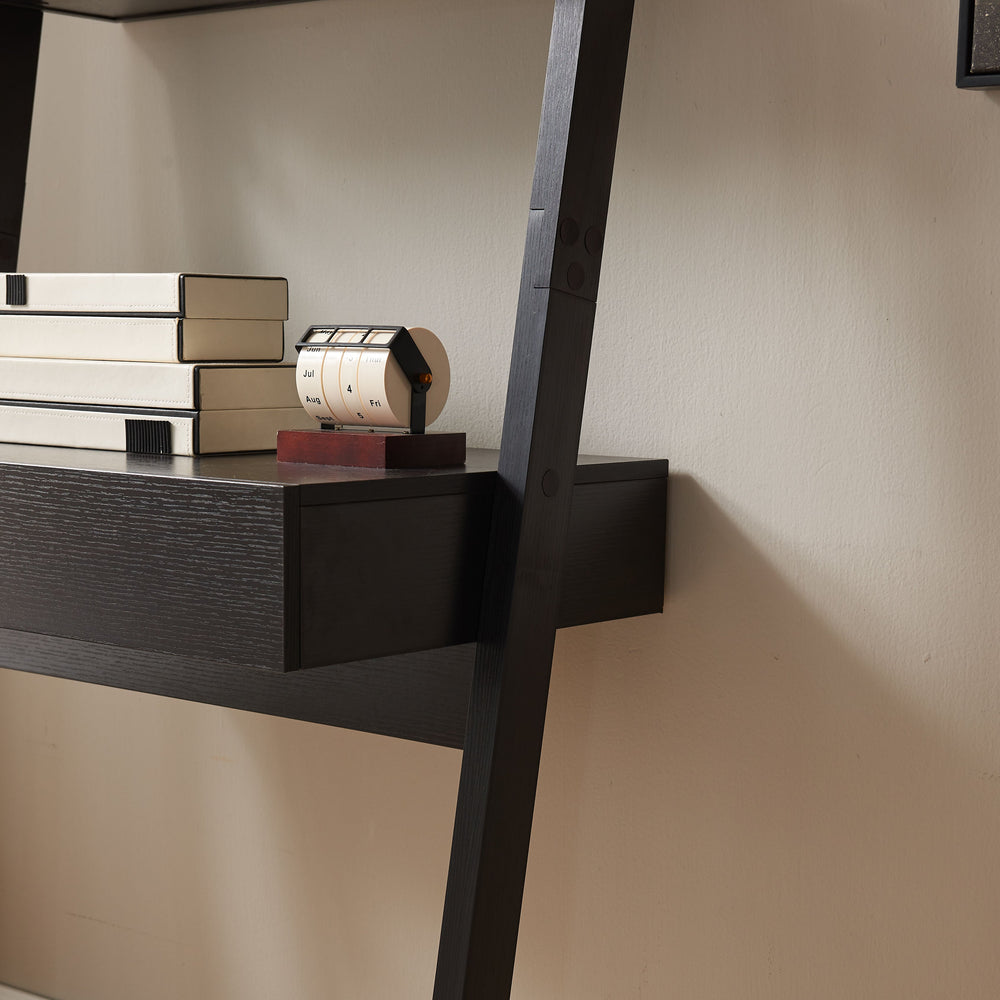 English Elm Home Office Desk – Modern Ladder-Style Writing Table With One Drawer And Two Shelves For Storage B107P302907