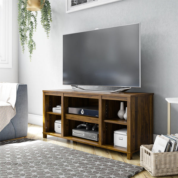 English Elm Parsons TV Stand for TVs up to 50" with ample open shelving, cord management, modern oak finish Walnut B2733P384502