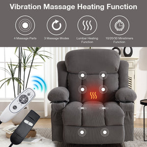 English Elm Power Lift Recliner Chair with Heat & 4-Point Massage, USB Port, Cup Holders, Remote for Living Room Grey W1521P303241
