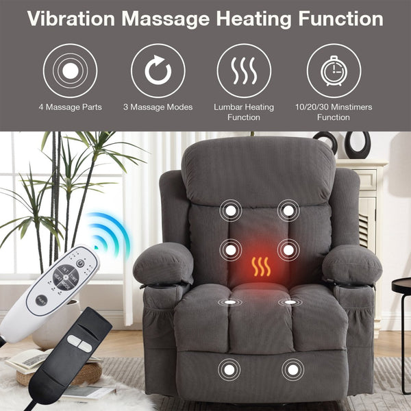 English Elm Power Lift Recliner with Heated Lumbar Massage and Usb Port for Senior Living W1521P453171