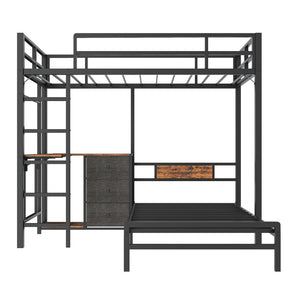 English Elm Bunk Bed Steel Frame with Rgb Lighting Charging Station Drawers and Folding Desk W1820P420816