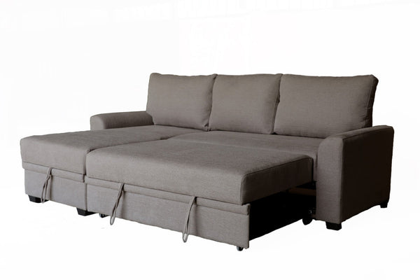 English Elm Nicolo Flannel Upholstered Sleeper Sectional with Storage Chaise for Living Rooms Brown B2749S00238