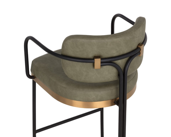 Sunpan JALEN Barstool - Elegant Ivanhoe Pine with Gold Accents, Faux Leather Comfort for Modern Spaces 112394