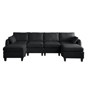 English Elm 102 Inch Linen Modular Sectional Sofa with Hidden Storage and Cloud Cushion Comfort Black W1099S00217