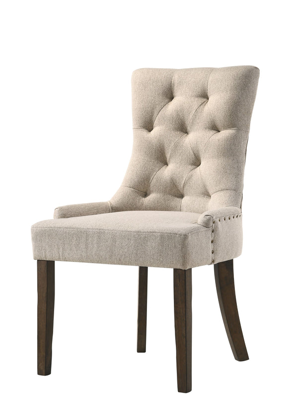 English Elm Farren Tufted Beige Fabric Side Chairs Set of 2 with Nailhead Trim, Box Seat & Weathered Oak Legs B2726P338680