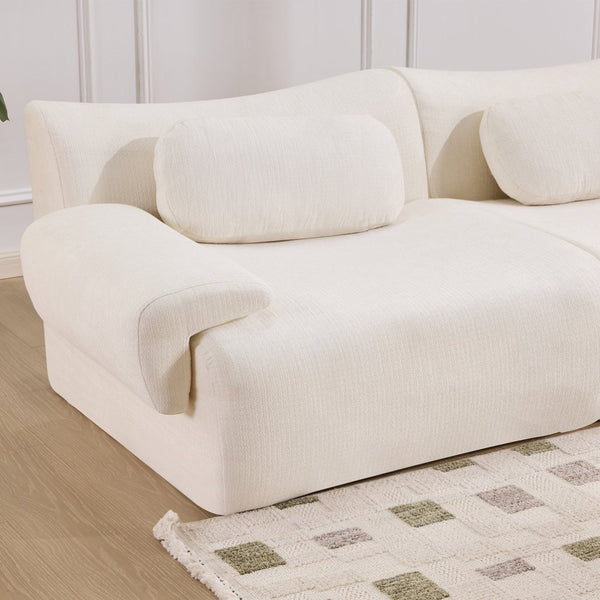 English Elm Modular Chenille Deep Seat Sectional Sofa with Bamboo Frame for Living Room Lounge White W1829S00068