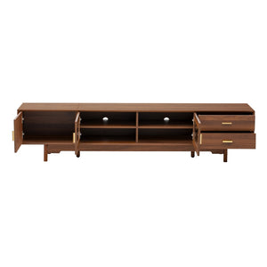 English Elm 78inch Walnut Entertainment Center Fluted Glass Solid Wood Legs Modern Living Room N710P362203P