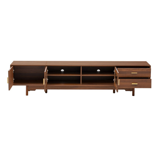 English Elm 78inch Walnut Entertainment Center Fluted Glass Solid Wood Legs Modern Living Room N710P362203P
