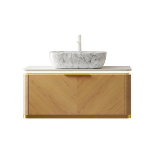 English Elm Dipa 36" Floating Bathroom Vanity With Vessel Sink, Marble Top, Sensor Light & Stylish Storage Solutions W2615S00303
