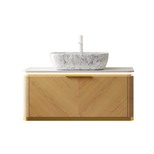 English Elm Dipa 36" Floating Bathroom Vanity With Vessel Sink, Marble Top, Sensor Light & Stylish Storage Solutions W2615S00303