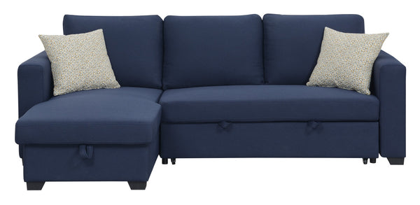 English Elm Navy Fabric Sleeper Sectional with Lift Top Storage Chaise for Compact Living Rooms B361S00027