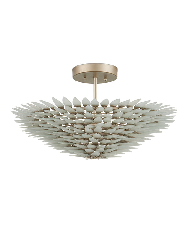 Currey & Company Dahlia Semi-flush Mount Light Fixture – Elegant Tiered Design With Polished Glass & Silver Frame Silver Recycled Glass ,Wrought Iron 9000-1326-currey-company