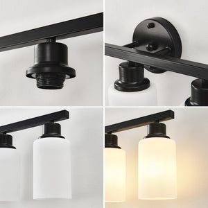 English Elm 6-light Matte Black Linear Wall Sconce White Glass Shades for Bedroom or Vanity W5008P389852