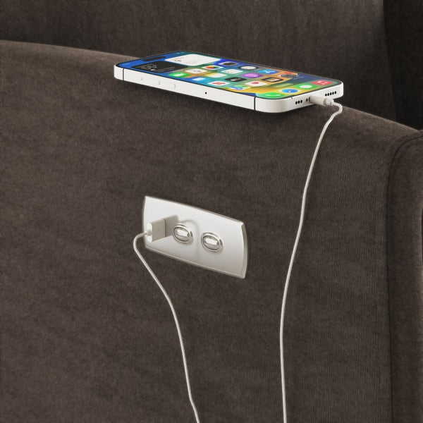 English Elm Power Swivel Velvet Recliner with Usb Charging for Living Room or Home Office Brown W3568P431989
