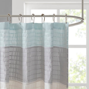 JLA Home Madison Park - Faux Silk Dupioni Shower Curtain with Pintuck Texture and Color‑Block Panels for Hotel-Quality Bath Aqua MP70-2978
