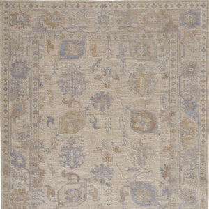 HomeRoots 4' Hand-Knotted Floral Area Rug in Tan, Orange, and Blue – Stain Resistant for High-Traffic Spaces 8' X 10' 515000