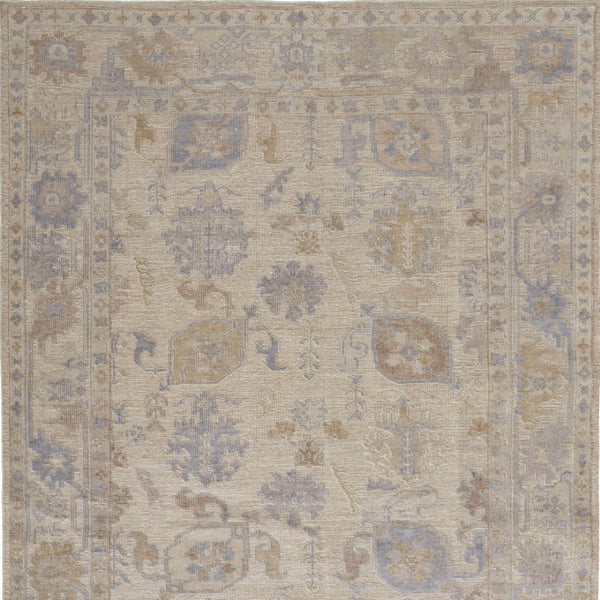 HomeRoots 4' Hand-Knotted Floral Area Rug in Tan, Orange, and Blue – Stain Resistant for High-Traffic Spaces 8' X 10' 515000