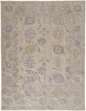 HomeRoots 4' Hand-Knotted Floral Area Rug in Tan, Orange, and Blue – Stain Resistant for High-Traffic Spaces 8' X 10' 515000