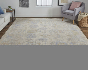 HomeRoots 4' Hand-Knotted Floral Area Rug in Tan, Orange, and Blue – Stain Resistant for High-Traffic Spaces 8' X 10' 515000