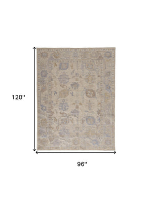 HomeRoots 4' Hand-Knotted Floral Area Rug in Tan, Orange, and Blue – Stain Resistant for High-Traffic Spaces 8' X 10' 515000