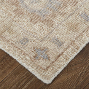 HomeRoots 4' Hand-Knotted Floral Area Rug in Tan, Orange, and Blue – Stain Resistant for High-Traffic Spaces 8' X 10' 515000