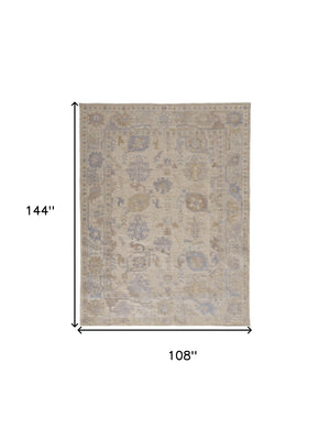 HomeRoots 4' Hand-Knotted Floral Area Rug in Tan, Orange, and Blue – Stain Resistant for High-Traffic Spaces 9' X 12' 515001