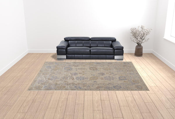 HomeRoots 4' Hand-Knotted Floral Area Rug in Tan, Orange, and Blue – Stain Resistant for High-Traffic Spaces 10' X 14' 515002