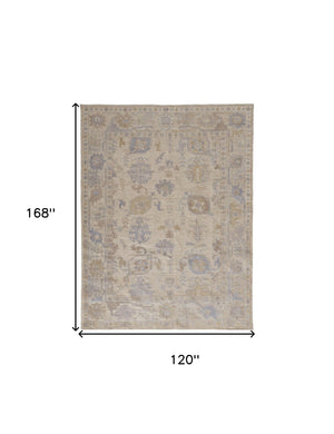 HomeRoots 4' Hand-Knotted Floral Area Rug in Tan, Orange, and Blue – Stain Resistant for High-Traffic Spaces 10' X 14' 515002