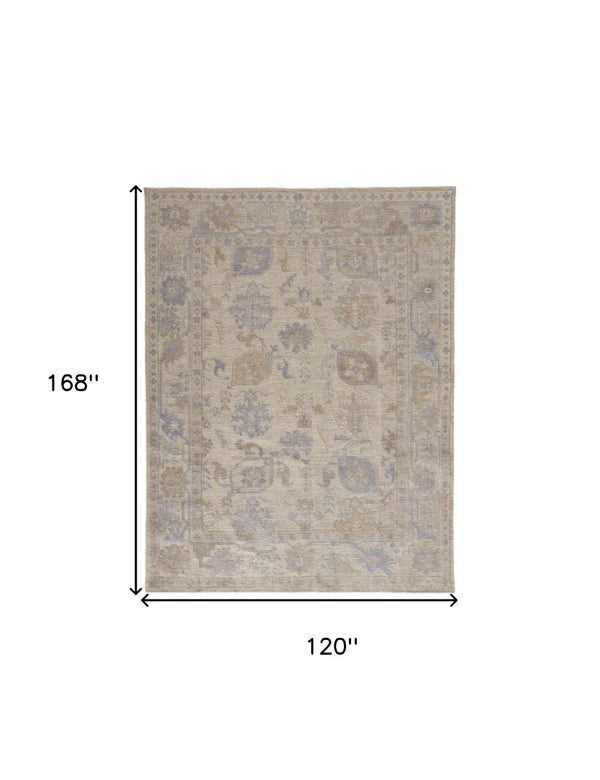 HomeRoots 4' Hand-Knotted Floral Area Rug in Tan, Orange, and Blue – Stain Resistant for High-Traffic Spaces 10' X 14' 515002