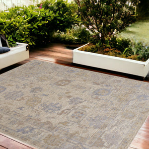 Homeroots 12' X 15' Beige And Blue Medallion Distressed Indoor Outdoor Area Rug  100% Pet 515003