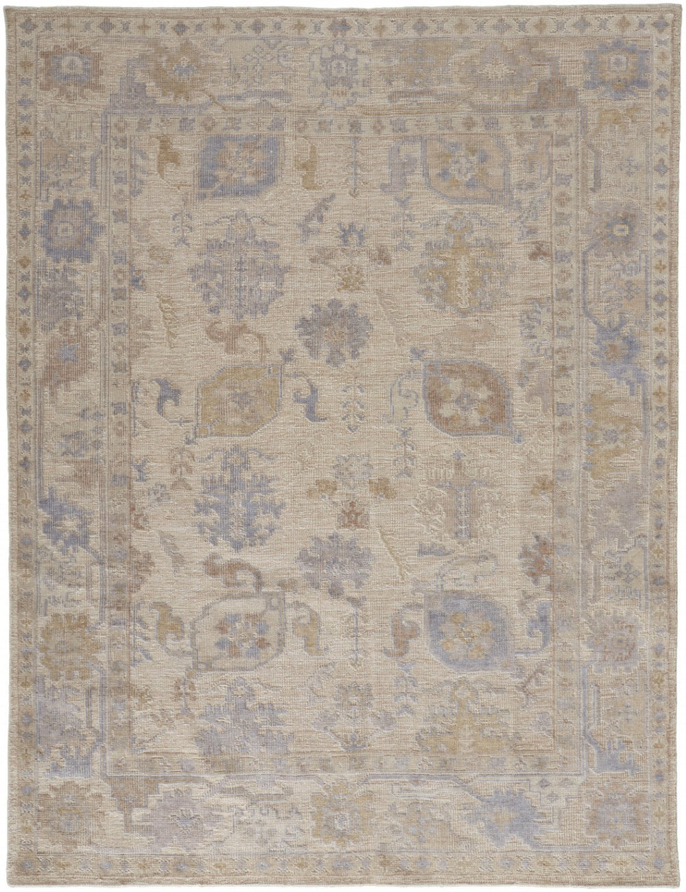 HomeRoots 2' Hand-Knotted Floral Area Rug in Tan, Orange, and Blue - Stain-Resistant for Stylish Decor 2' X 3' 515004