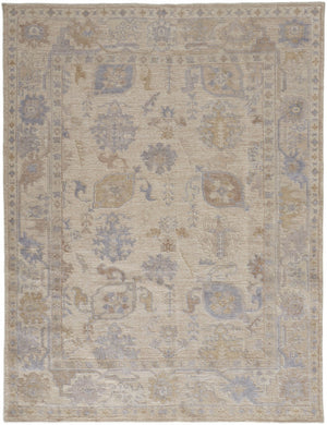 HomeRoots 2' Hand-Knotted Floral Area Rug in Tan, Orange, and Blue - Stain-Resistant for Stylish Decor 2' X 3' 515004