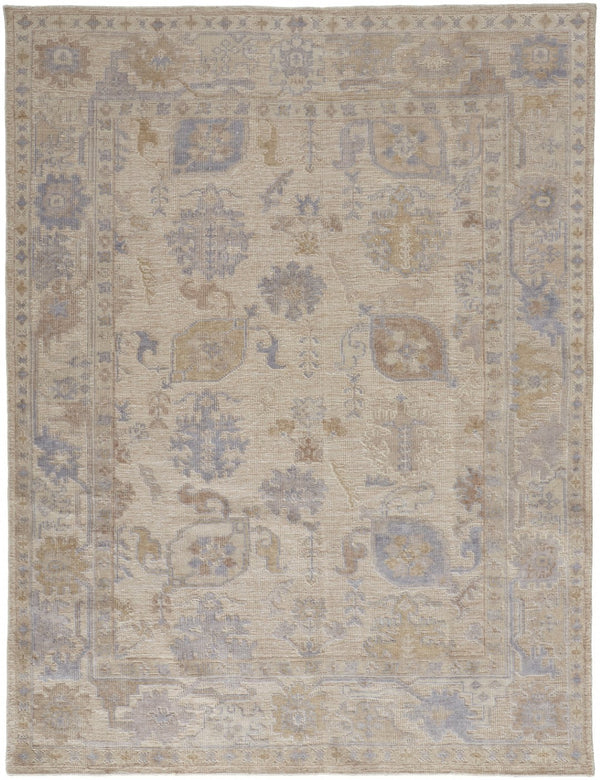 HomeRoots 2' Hand-Knotted Floral Area Rug in Tan, Orange, and Blue - Stain-Resistant for Stylish Decor 2' X 3' 515004
