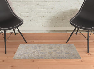 HomeRoots 2' Hand-Knotted Floral Area Rug in Tan, Orange, and Blue - Stain-Resistant for Stylish Decor 2' X 3' 515004