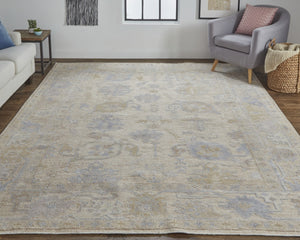 HomeRoots 2' Hand-Knotted Floral Area Rug in Tan, Orange, and Blue - Stain-Resistant for Stylish Decor 2' X 3' 515004