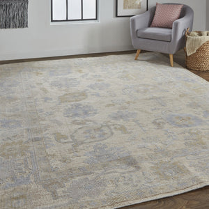 HomeRoots 2' Hand-Knotted Floral Area Rug in Tan, Orange, and Blue - Stain-Resistant for Stylish Decor 2' X 3' 515004