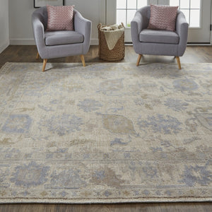 HomeRoots 2' Hand-Knotted Floral Area Rug in Tan, Orange, and Blue - Stain-Resistant for Stylish Decor 2' X 3' 515004