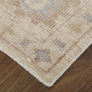 HomeRoots 2' Hand-Knotted Floral Area Rug in Tan, Orange, and Blue - Stain-Resistant for Stylish Decor 2' X 3' 515004