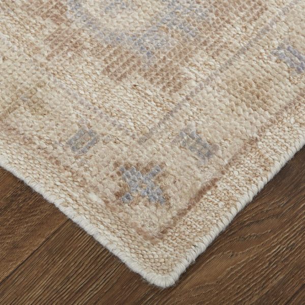 HomeRoots 2' Hand-Knotted Floral Area Rug in Tan, Orange, and Blue - Stain-Resistant for Stylish Decor 2' X 3' 515004