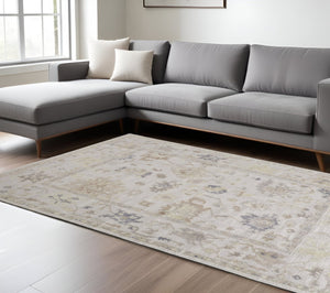 HomeRoots 4' Hand-Knotted Floral Area Rug in Tan, Ivory, and Orange - Stain Resistant for Timeless Charm 8' X 10' 515007