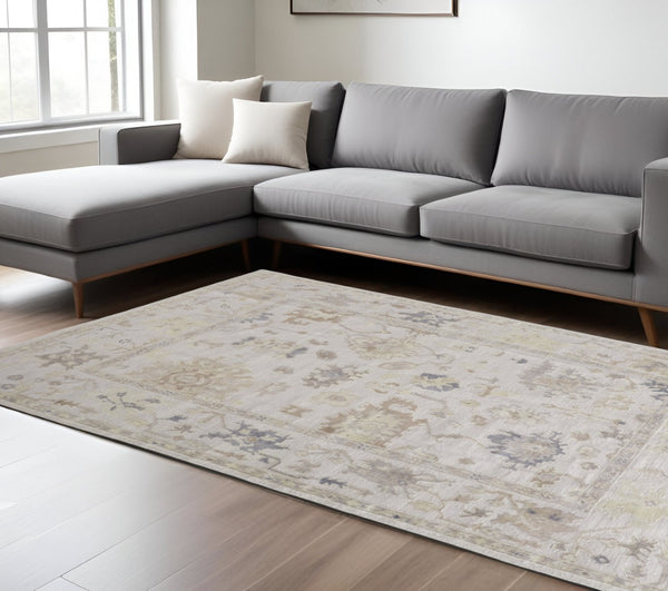 HomeRoots 4' Hand-Knotted Floral Area Rug in Tan, Ivory, and Orange - Stain Resistant for Timeless Charm 8' X 10' 515007