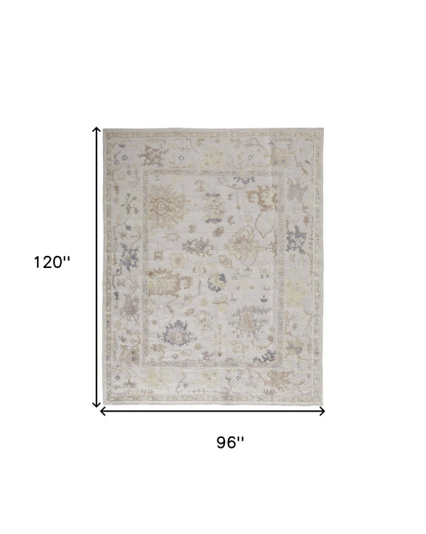 HomeRoots 4' Hand-Knotted Floral Area Rug in Tan, Ivory, and Orange - Stain Resistant for Timeless Charm 8' X 10' 515007