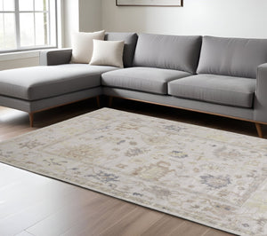 HomeRoots 4' Hand-Knotted Floral Area Rug in Tan, Ivory, and Orange - Stain Resistant for Timeless Charm 9' X 12' 515008