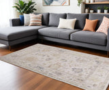 Homeroots 10' X 14' Tan Ivory And Orange Floral Hand Knotted Stain Resistant Area Rug  Other Material 515009