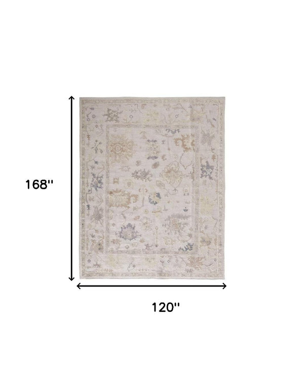 Homeroots 10' X 14' Tan Ivory And Orange Floral Hand Knotted Stain Resistant Area Rug  Other Material 515009